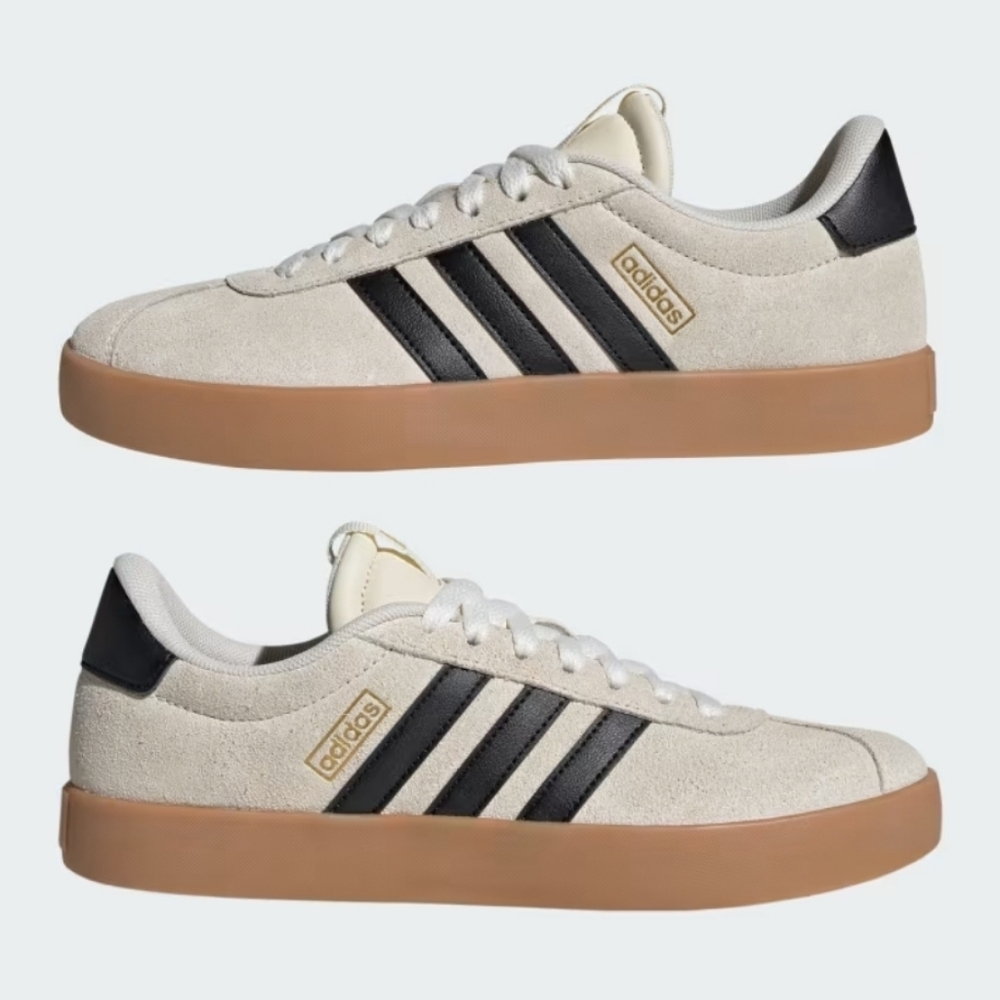Womens Adidas Suede Cream White Black Gold VL Court 3.0 Shoe Size 6.5 Low Top - Picture 4 of 9